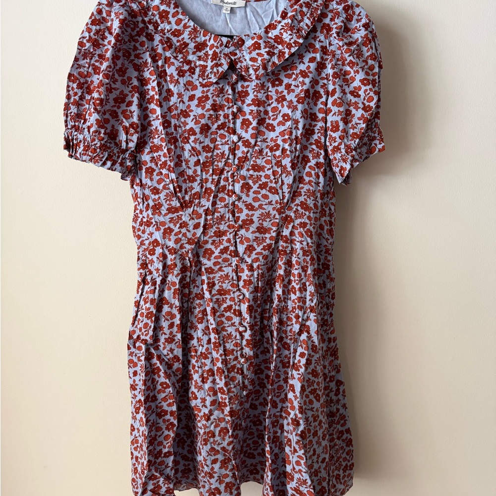 Madewell Rust Floral Dress with Peter Pan Collar Size 8